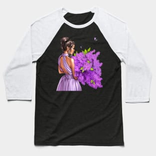 Brunette Lilac Flowers Baseball T-Shirt